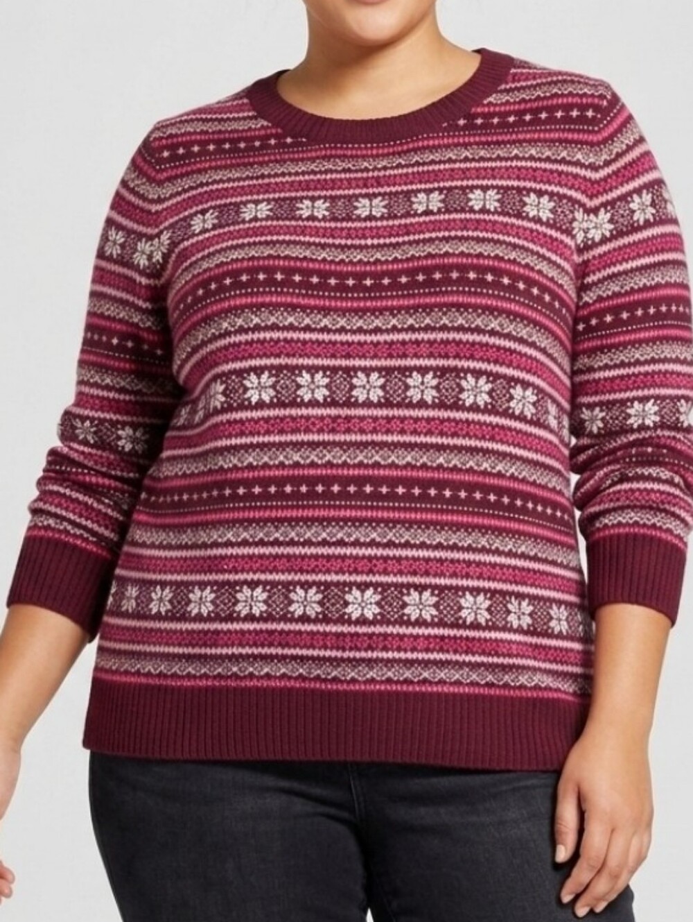 croft & barrow Burgundy and Pink Fair Isle Crewneck Cozy Sweater XL